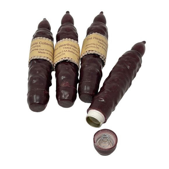 Burgundy Timer Taper Battery Operated 6 inch Candles Set of 4 Warm Flicker - Picture 1 of 4